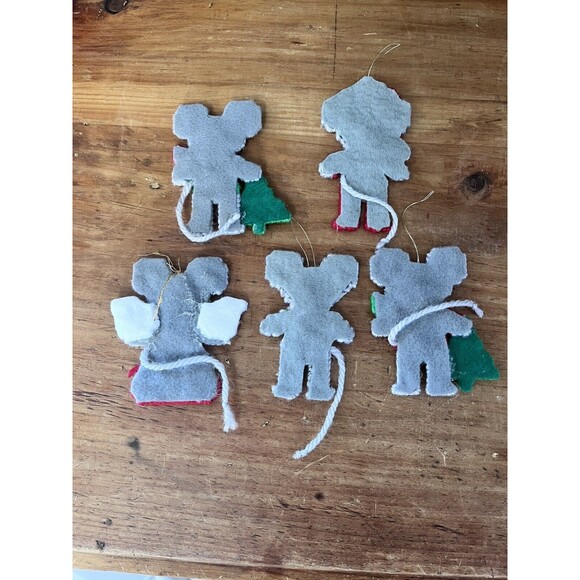 Handmade Vtg Mice Needlepoint Ornaments Set of 5 Beaded Christmas Holiday - Picture 7 of 7
